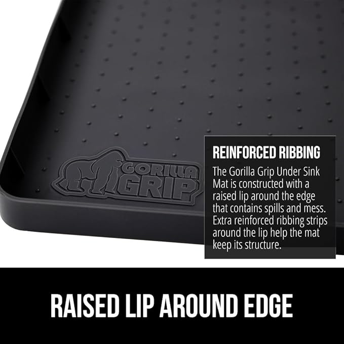 GORILLA GRIP Waterproof Silicone Under Sink Mat with Raised Lip for Kitchen and Bathroom, Cabinet Shelf Liner Stay in Place M