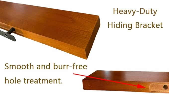 IEO Long Wooden Floating Shelves for Room Wall, Natural Wood Floating Shelves Wall Mounted Kitchen Shelf for Living Room, Bed