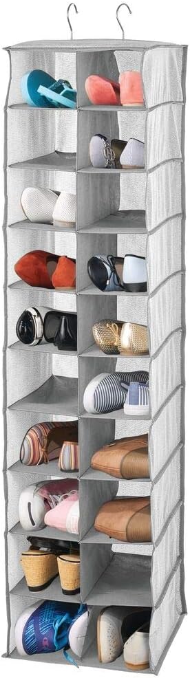 mDesign Soft Fabric Closet Organizer - Holds Shoes, Handbags, Clutches, Accessories - Large, 20 Shelf Over Rod Hanging Storag