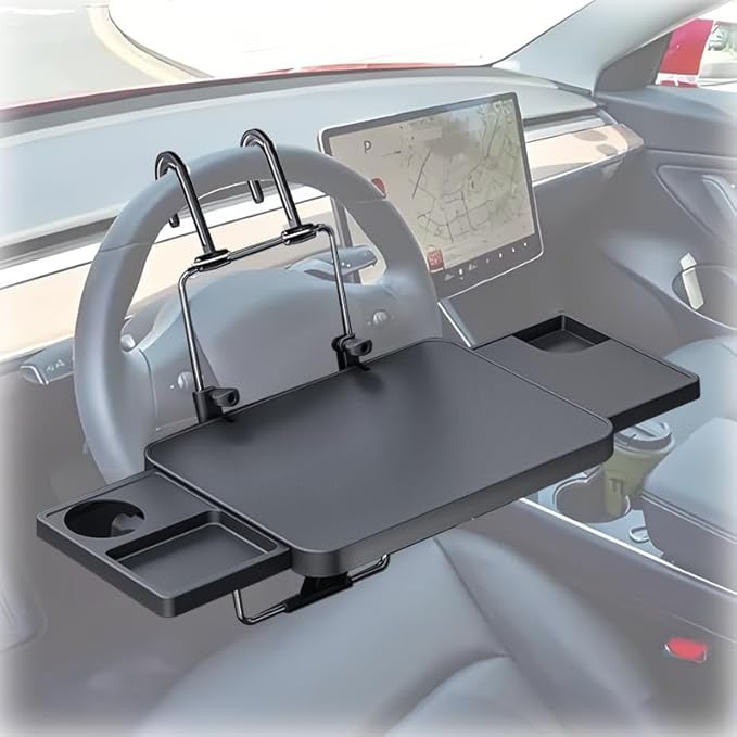 2-in-1 Car Steering Wheel Tray & Steering Wheel Laptop Holder with Adjustable Multipurpose for Eating, Writing, Laptop Work With Mobile Phone Holder And Tablet Holder - Ideal for Constant Travelers