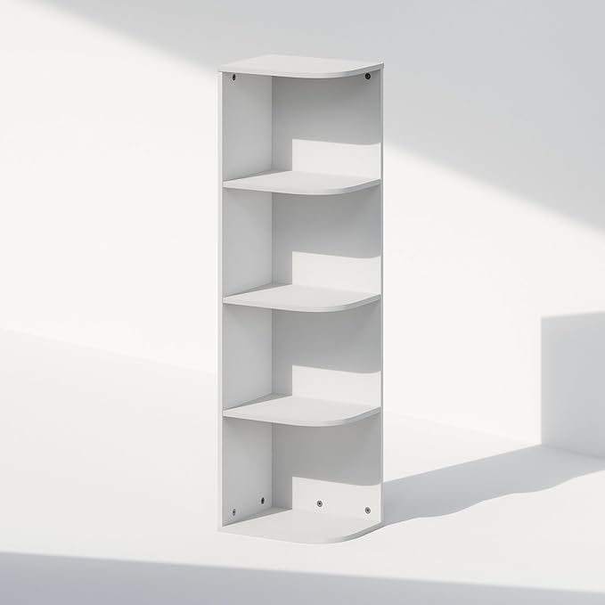 Furinno Reed Corner Shelf, 4-Tier Corner Bookshelf, Book Shelf, Corner Shelves, Storage Rack, for Organization and Storage, H
