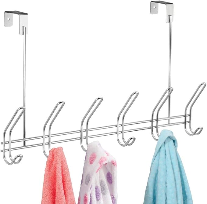 iDesign Classico Steel Over-The-Door 12-Hook Storage Rack - 18.75" x 5" x 10.75", Chrome