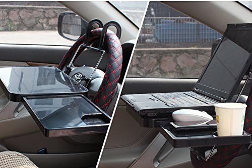 2 in 1 Car Steering Wheel Tray/Back Seat Headrest Tray for Eating Food Drink and Writing Laptop Work, Black Car Desk