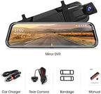 10'' Mirror Dash Cam Night Vision 1080P FHD Full Touch Screen Front and Rear View Backup Camera for Cars Loop Recording Strea