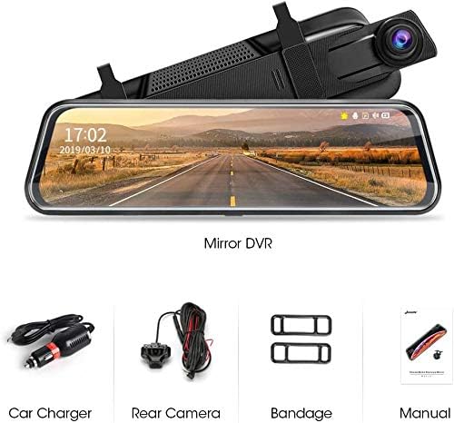 10'' Mirror Dash Cam Night Vision 1080P FHD Full Touch Screen Front and Rear View Backup Camera for Cars Loop Recording Strea