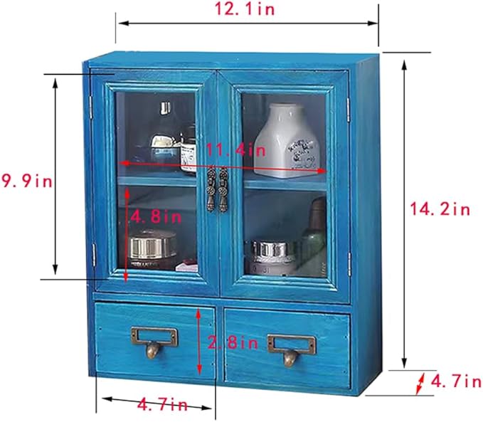 Rustic Vintage Mini Wood Counter Top Cabinet,Display Case with Organic Glass Door,Wall Storage Cabinet, that Sits on Countert