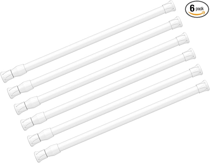 AIZESI 6PCS Tension Curtain Rod 16 to 28 Inch White No Drilling Adjustable Spring Curtain Rods for Window, Doorway, Closet, K