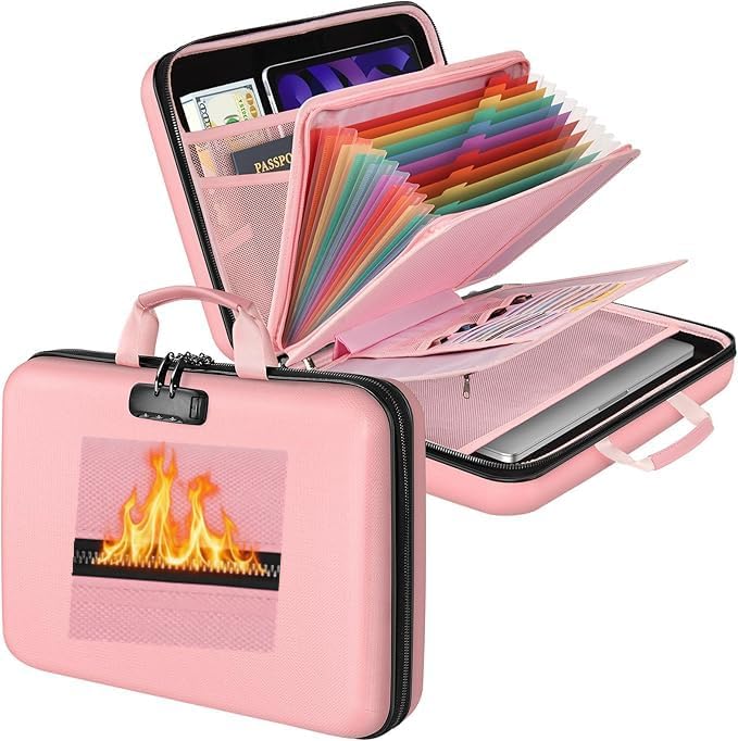 Fireproof Document Organizer Bag, 5200℉ File Organizer Safe Box, Hard Shell Document Bag with 13 Pocket Accordion File Folder