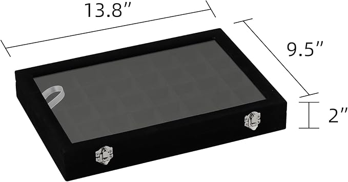 Frebeauty 40 Grid Jewelry Tray,Adjustable Earring Holder Organizer with Glass Lid,Velvet Drawer Jewelry Organizer for Rings,S