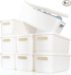 Yishyfier Plastic Storage Baskets With Lid Organizing Container Lidded Knit White Storage Organizer Bins for Shelves Drawers 