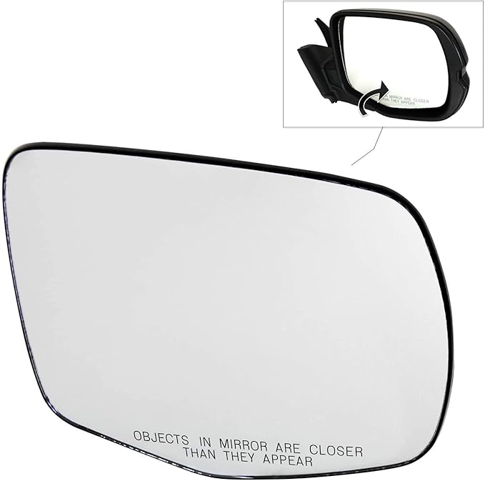 TRQ Passenger Side Mirror Glass Heated Convex Backing Plate For Factory Equipped & Aftermarket Mirrors Compatible with 21-22 