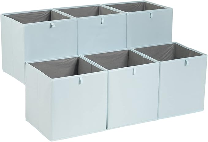 Amazon Basics Collapsible Cube Organizer Bins, Closet Storage Baskets for Shelves with Secure Pull Handle, Foldable Space-Sav