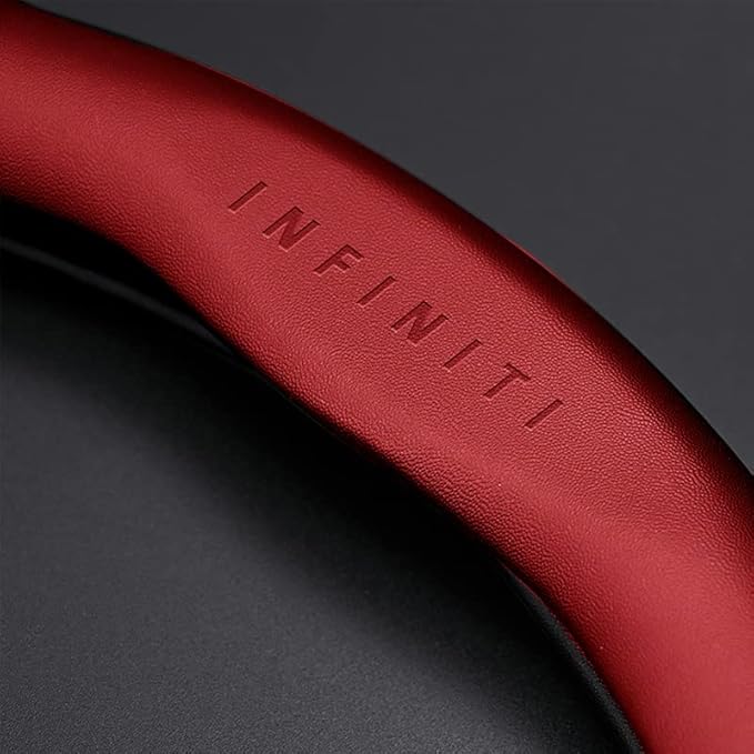 Customized Steering Wheel Cover Compatible with Infiniti, Nappa Leather & Carbon Fiber Design Car Steering Wheel Cover, with Coasters and 3-in-1 USB Fast Charging Cable (Red)