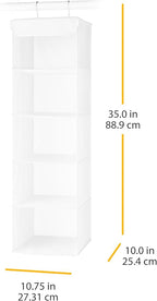 Whitmor 5 Section Closet Organizer - Hanging Shelves with Sturdy Metal Frame, White