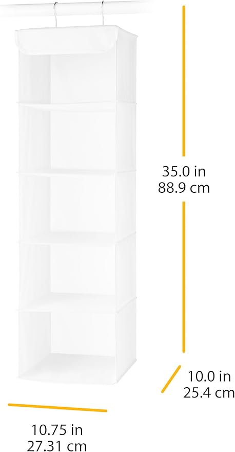 Whitmor 5 Section Closet Organizer - Hanging Shelves with Sturdy Metal Frame, White