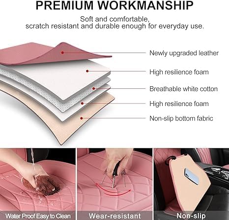 Sanwom Front Car Seat Covers - Leather Seat Covers with Storage Pocket and Two Belt Pads, Anti-Slip Waterproof Universal Seat