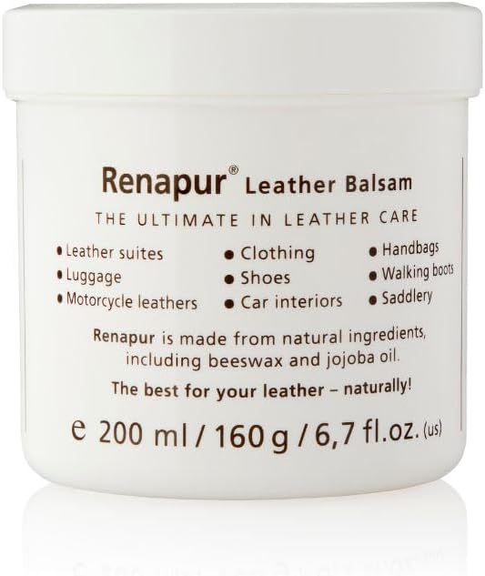 Renapur Leather Balsam, Natural Conditioner, Protector and Restorer — for Leather Furniture, footwear, Purses & Bags, Car int