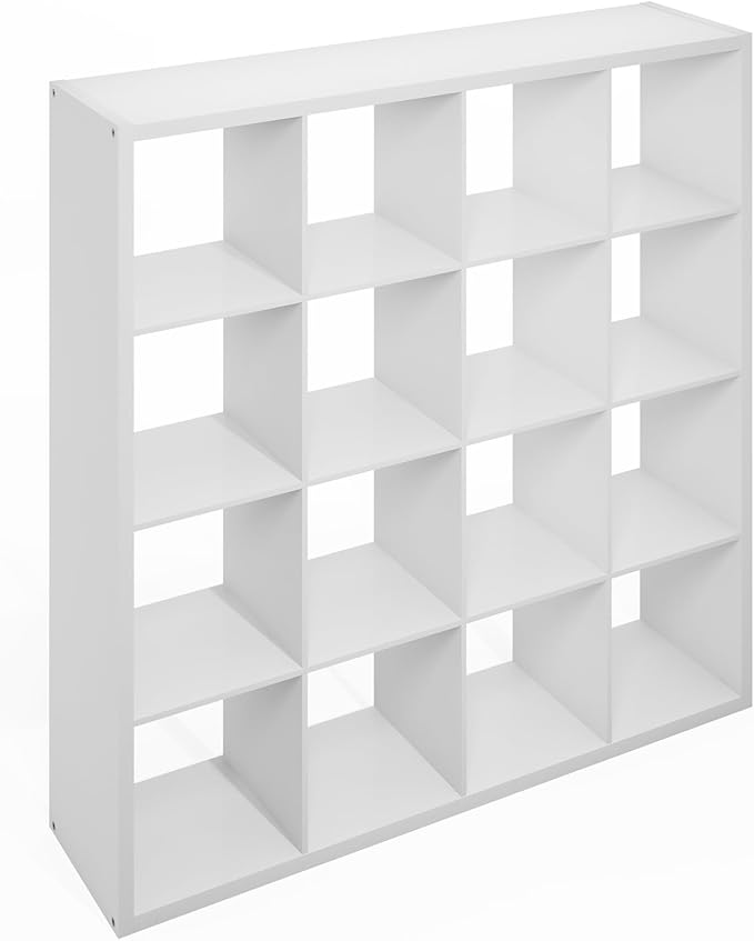 Furinno Simple Cube Storage Organizer, 16-Cube Display Shelf, Open Back Shelving Unit, Storage Shelves, Extra Thick Frame, fo
