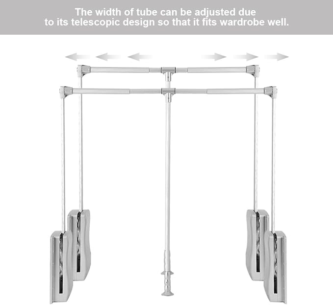 Pull Down Closet Rod, Adjustable Wardrobe Organizer Clothing Rail For Hanging Clothes Heavy Duty Clothes Rod Hanger Soft Retu