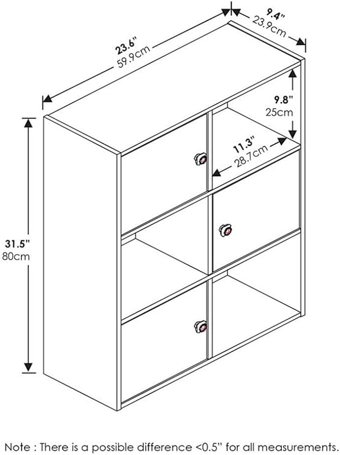Furinno Pasir 3 Tier Shelf with 3 Door/Round Handle, Steam Beech