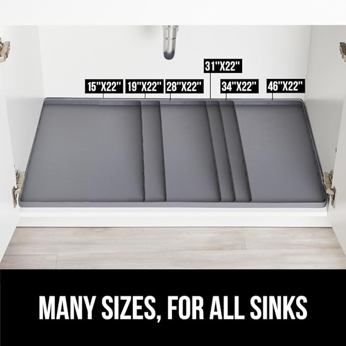 GORILLA GRIP Waterproof Silicone Under Sink Mat with Raised Lip for Kitchen and Bathroom, 46 x 22 in, Cabinet Shelf Liner Sta
