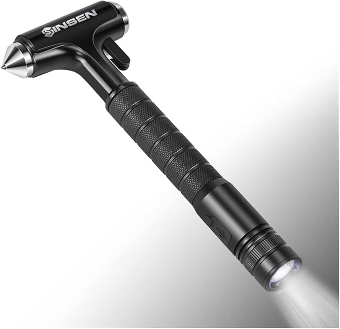 SINSEN Automotive Escape Tool, Window Breaker Seatbelt Cutter, Car Flashlight Safety Hammer, Emergency Kit Self Defense Acces