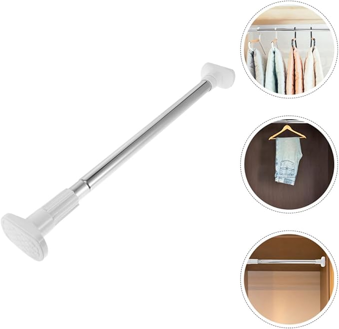 Amosfun Heavy Duty Closet Rod 2pcs Stainless Steel Extendable Clothes Rail 47-80cm Adjustable Tension Pole for Wardrobe and B