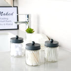 Amolliar 4 Pack Apothecary Jars Bathroom Vanity Storage Organizer Set -Countertop Canister with Stainless Steel Lids &Cute St