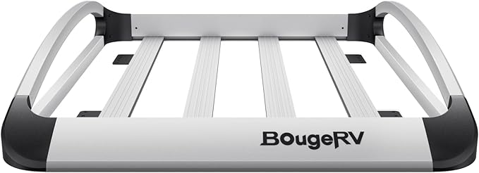 BougeRV Anti-Rust Aluminum Roof Basket 47''x40''x8'' Lightweight Universal Rooftop Cargo Carrier Roof Rack Cargo Basket with Wind Fairing, Roof Rack for SUV Pick Up Truck,150LBS Load Capacity, Silver