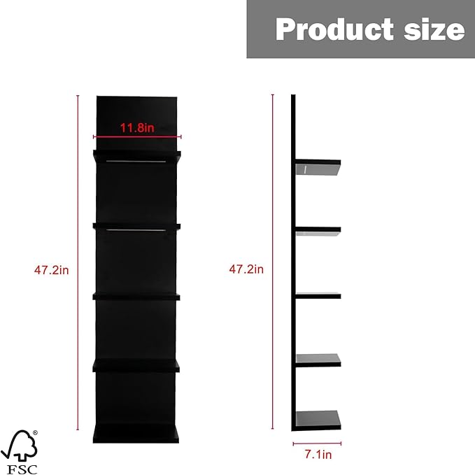 5-Tier Wall Shelf Unit with RGB Light, Floating Lack Shelf for Storage, Wall Mounted Vertical Display Shelf for Bedroom Livin