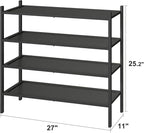 kiplant Shoe Rack for Entryway, Black Bamboo Shoe Rack 4-Tier, Stackable Shoe Organizer for Hallway Closet, Free Standing Sho