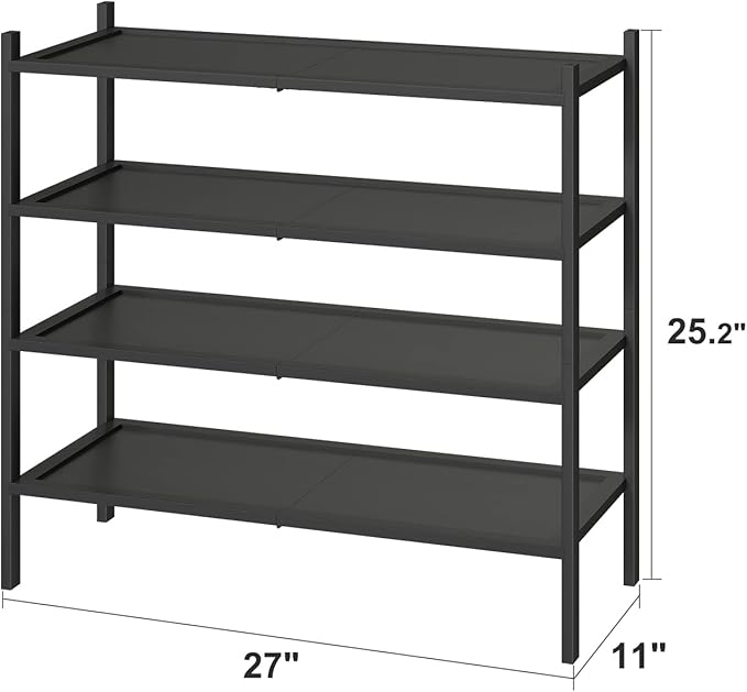 kiplant Shoe Rack for Entryway, Black Bamboo Shoe Rack 4-Tier, Stackable Shoe Organizer for Hallway Closet, Free Standing Sho