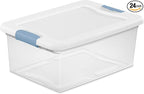 Sterilite 24-Pack Latching Box, Under Bed Storage Bins with Lids, Clear Plastic, 15 Quart - Heavy-Duty Organizing Containers 