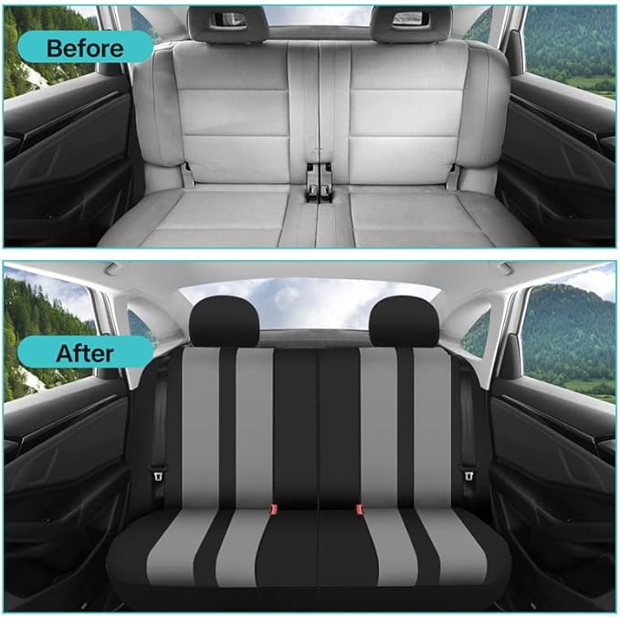 FH Group Car Seat Cover Full Set Striking Striped Gray Car Seat Covers with Front Seat Covers and Rear Split Bench Car Seat C