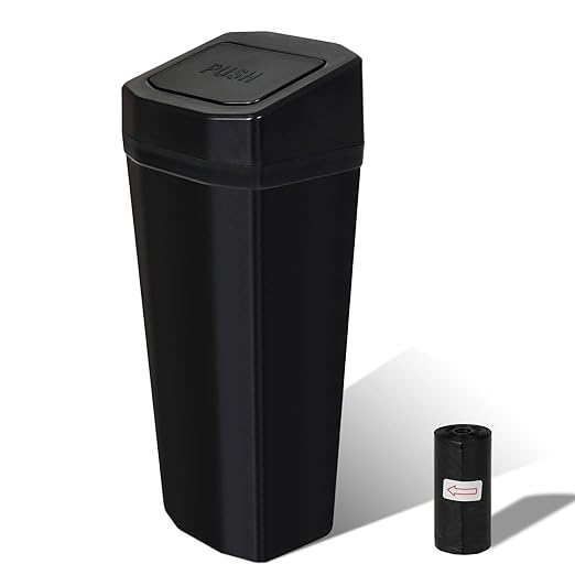 Car Trash Can with Lid - Mini Car Garbage Can Bin for Cup Holder - Black Small Leakproof Vehicle Trash Bin for Back Seat, Cute Automotive Accessories Organizers and Storage for Door SUV Truck