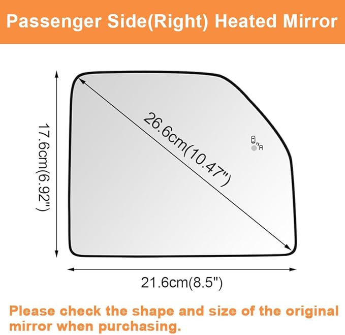 Senzeal Passenger Side Heated Mirror Glass with Blind Spot Detection BLIS for Ford F150 2015-2020 Ford F250 F350 F450 F550 2017-2022 Upper Tow Mirror (Right Side)