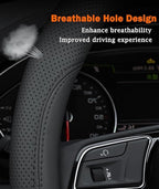 Steering Wheel Cover for Chevy Chevrolet Silverado 1500 2500 HD 3500HD Equinox Malibu Colorado Cruze Impala Traverse Spark Tahoe Trax Car Truck Accessories, 2026 Black Leather 14.5-15 inch