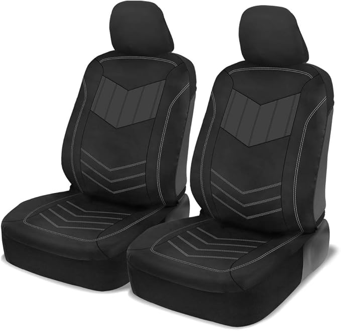 Motor Trend Super Sport Gray Faux Leather Seat Covers, Front Seats – Modern Two-Tone Design, Easy to Install Seat Protectors,