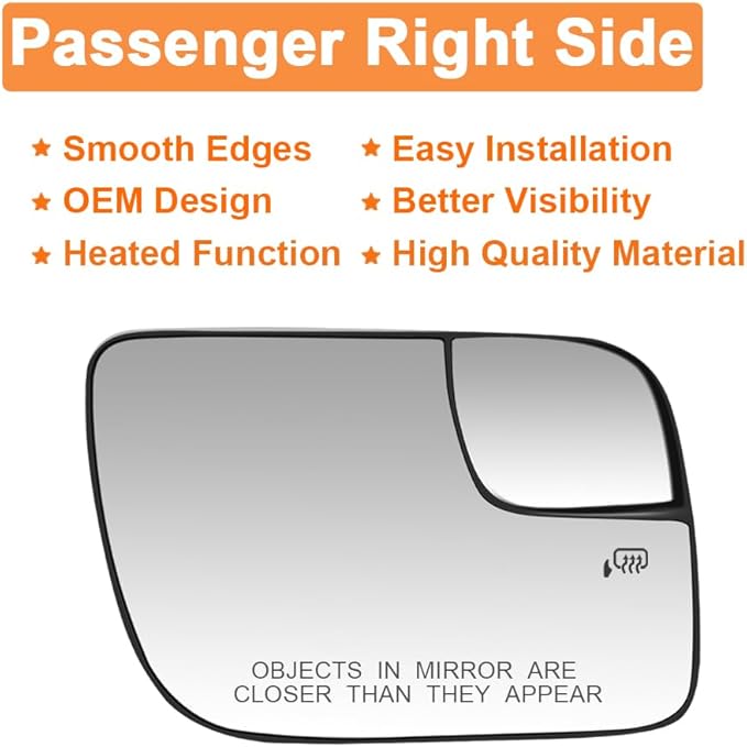 Senzeal Passenger Side Heated Mirror Glass Replacement for Ford Explorer 2011-2019 Blind Spot Mirror Glass BB5Z-17K707-B (Right Side)