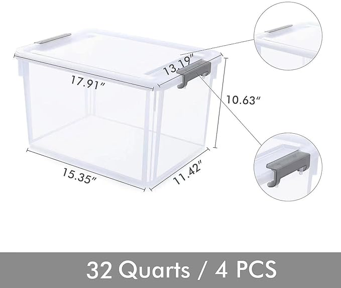 Citylife 32 QT Plastic Storage Bins with Latching Lids Stackable Storage Containers for Organizing Large Clear Storage Box fo