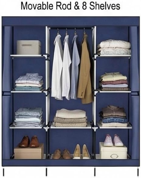 71" Portable Closet Wardrobe, Fabric Storage Organizer with Dustproof Cover, Shelves & Hanging Rod, Foldable Closet Wardrobe 