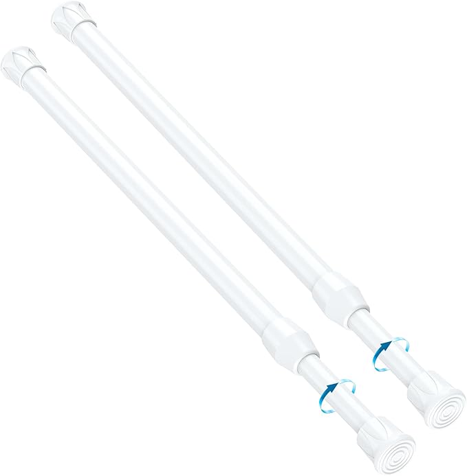 2PCS Small Tension Curtain Rod 16 to 28 Inch,White Short Curtain Rods No Drilling,Loaded Expandable Spring Curtain Rods for K