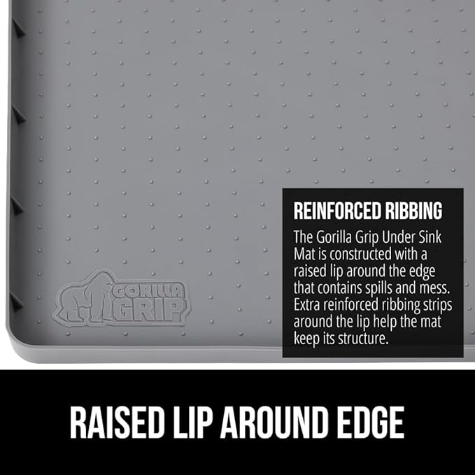 GORILLA GRIP Waterproof Silicone Under Sink Mat with Raised Lip for Kitchen and Bathroom, Cabinet Shelf Liner Stay in Place M