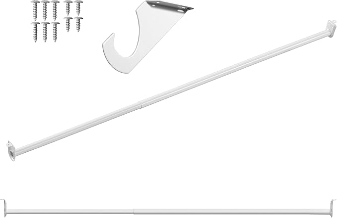 Design House 48 Inch to 72 Inch Adjustable Closet Rod for Hanging Clothes, White, Heavy Duty Steel, Center Support Bracket In