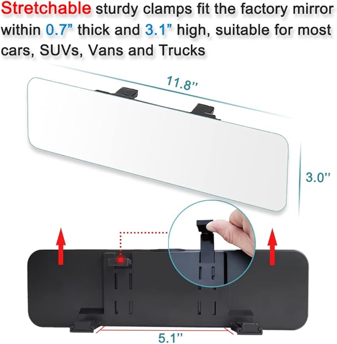 SkycropHD Frameless Rear View Mirror Interior Panoramic Wide Angle Mirror Eliminate Blind Spots for Car SUV Truck – Flat,11.8in (White)