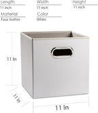 PRANDOM Leather Foldable Cube Storage Bins 11x11 inch [2-Pack] Fabric Storage Baskets Cubes Drawer with Cotton Handles Organi