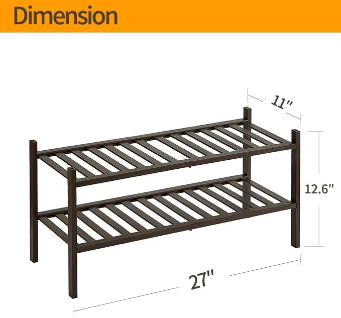 2-Tier Bamboo Shoe Rack for Entryway, Stackable | Heavy Duty | Multi-Function, Free Standing Shoe Racks for Bedroom Hallway C