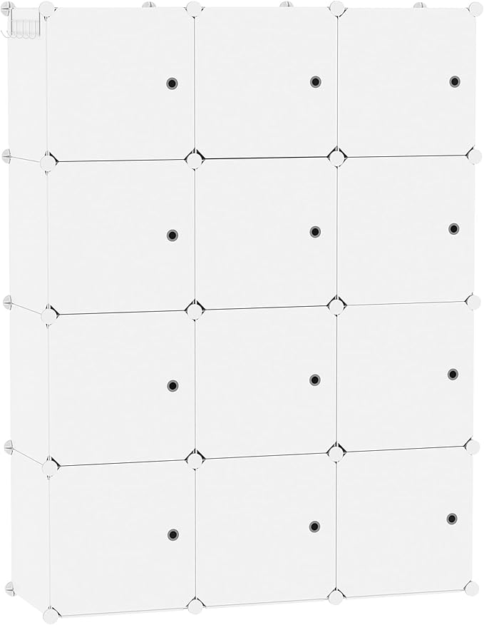 C&AHOME Cube Storage Organizer with Doors, 12-Cube Shelves, Closet Cabinet, DIY Plastic Modular Bookshelf Ideal for Bedroom, 