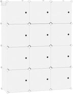 C&AHOME Cube Storage Organizer with Doors, 12-Cube Shelves, Closet Cabinet, DIY Plastic Modular Bookshelf Ideal for Bedroom, 