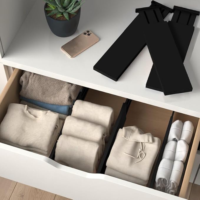 6 Pack Drawer Dividers 6 Inch High, 11”-17" Adjustable Bamboo Organizers Large Expandable Drawer Separators for Cloths, Dress